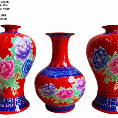 Bộ 3 Bình Men Màu Hoa Mẫu Đơn